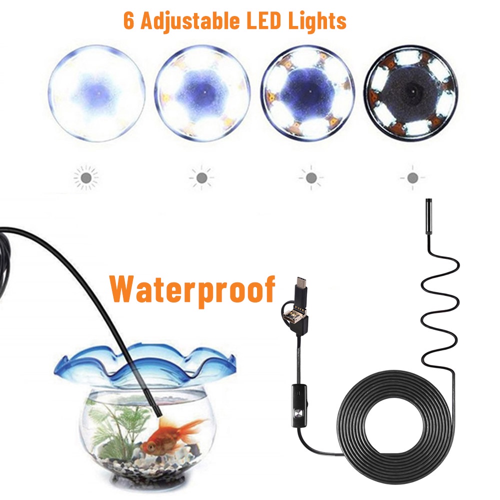 Tích hợp 6 đèn LED Máy dò dây Borescope Camera kiểm tra nội soi dây linh hoạt Camera nội soi mini USB màu đen Camera siêu nhỏ