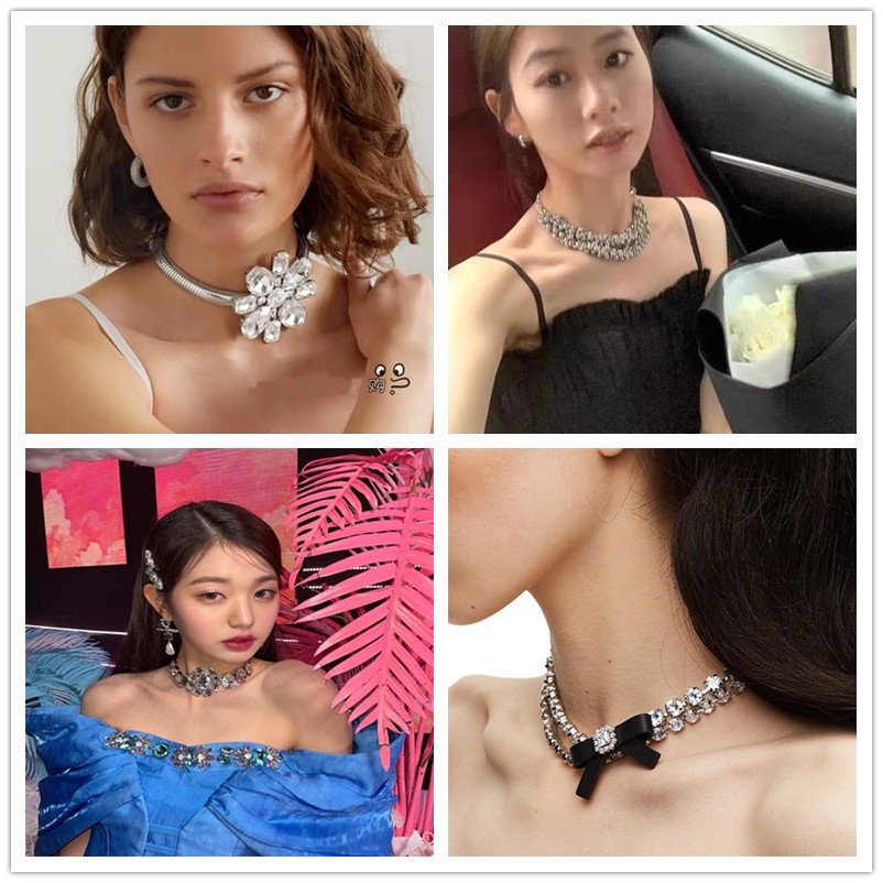 Vòng Cổ Bản Lớn Bằng Bạc Mặt Hoa Pha Lê Phong Cách Âu Mỹ Cổ Điển Mẫu Mới 2023