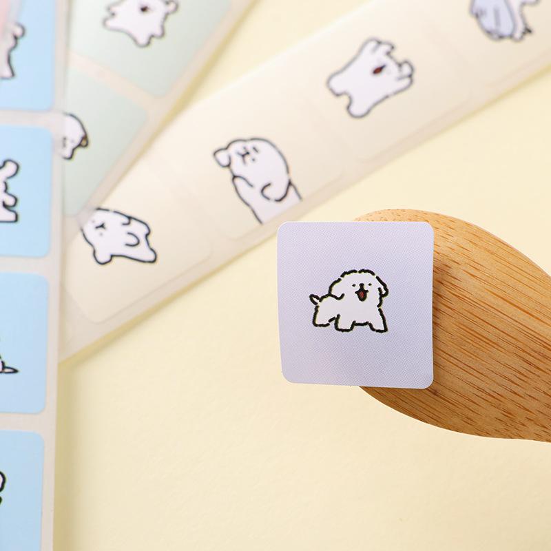 500 sticker vuông Cún Trắng 2.5cm, tem Thank you gói hàng niêm phong