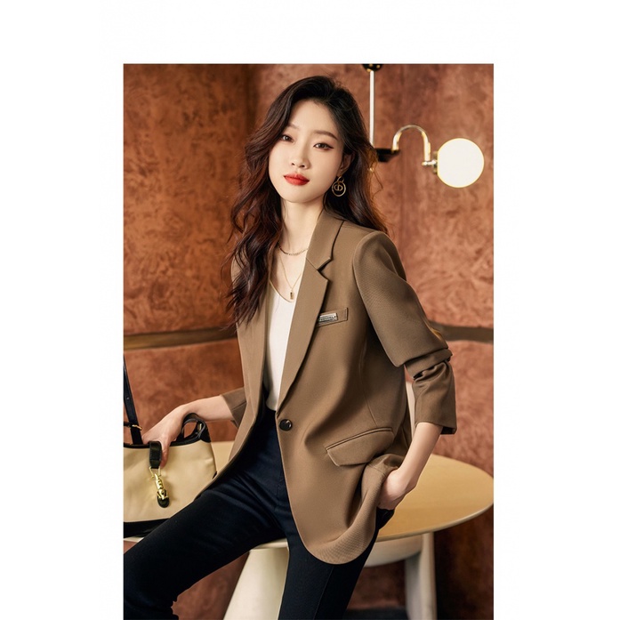 Áo Khoác Vest Màu Cà Phê Phong Cách Phương Tây Thời Trang Cao Cấp Cho Nữ