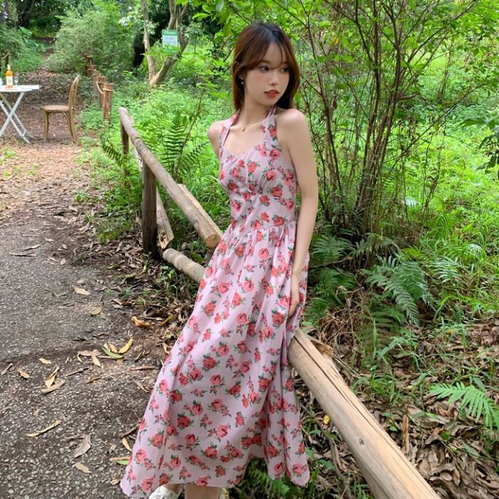 Đầm Dài Hai Dây Họa Tiết Hoa Phong Cách Pháp Thời Trang Mùa Hè Cho Nữ