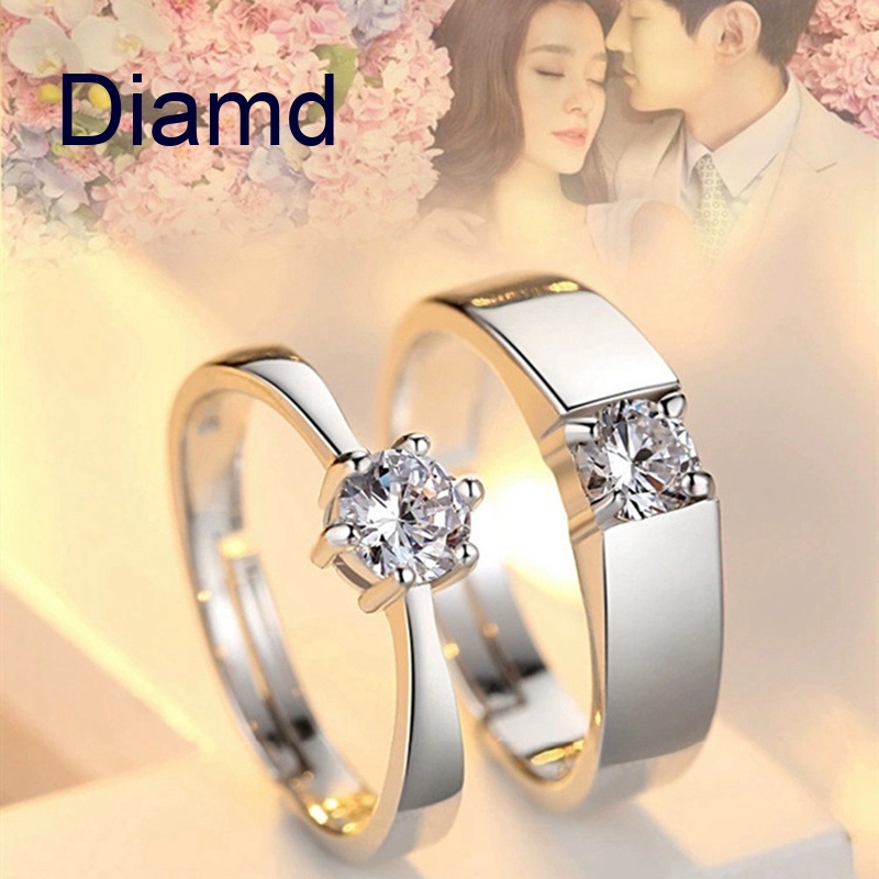 Nhẫn Đính Hôn Màu Bạc Đính Pha Lê Có Thể Điều Chỉnh Kích Thước Dành Cho Cặp Đôi