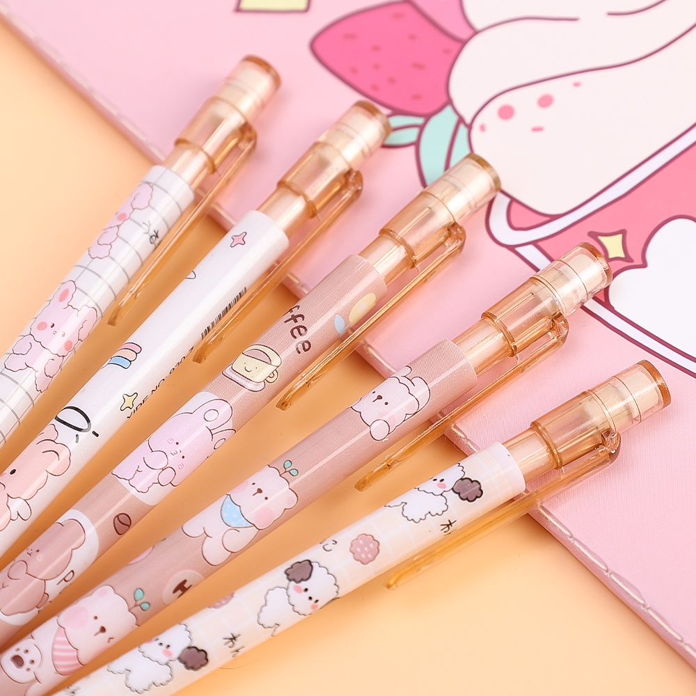 Bút Chì Mực Đen Ngòi 0.5mm 2 Trong 1 In Hình Gấu / Thỏ Dễ Thương Thông Dụng Cho Học Sinh