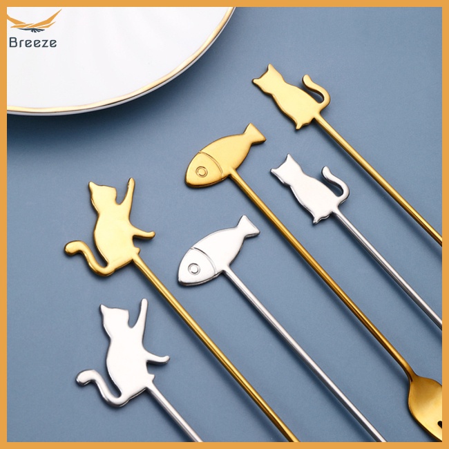 Set 6 Muỗng Nĩa Inox 304 Hình Mèo / Cá Đáng Yêu