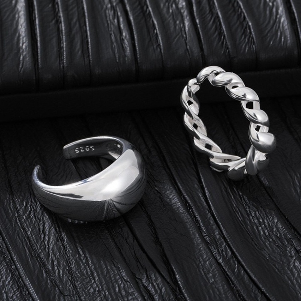 [DIL] Nhẫn Hở Mạ Điện Dạng Xoắn Kiểu Hình Học Không Gây Dị Ứng Có Thể Điều Chỉnh Màu Sắc Bạc Mặc Hàng Ngày