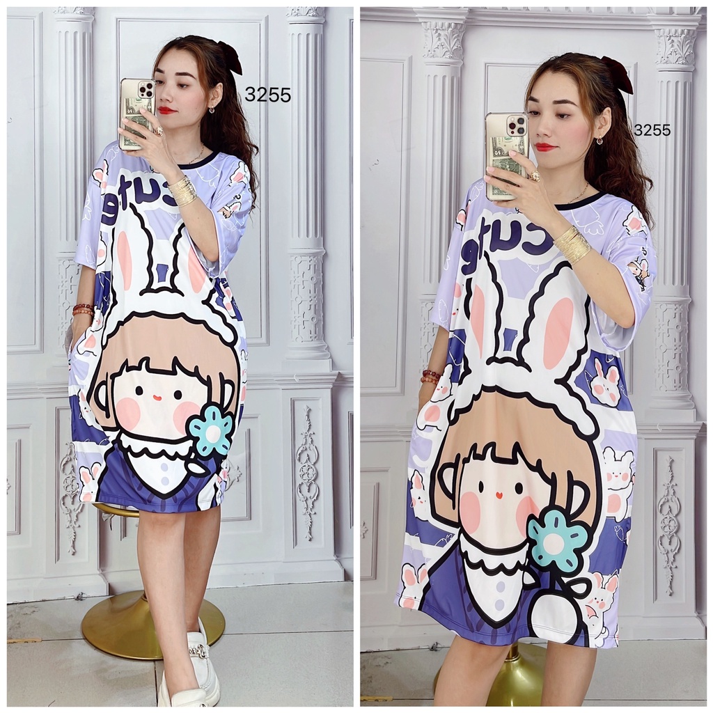 (55kg đến 85kg) Đầm Suông Thun 3D Big Size Hàng Shop bao đẹp - D3255
