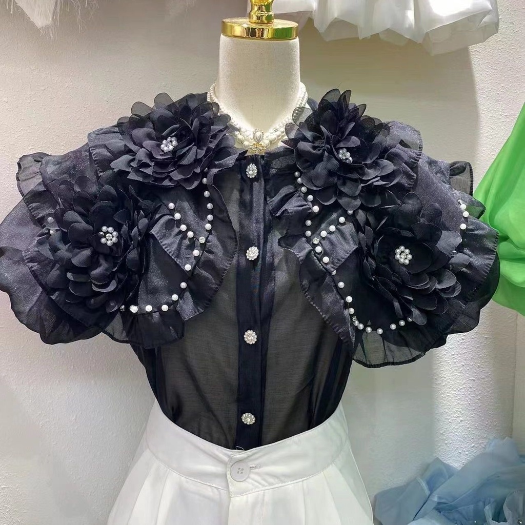 Áo Sơ Mi Phối Bèo Lá Sen Ba Chiều Thời Trang Mùa Hè 2023 Hàng Mới Dành Cho Bạn Nữ