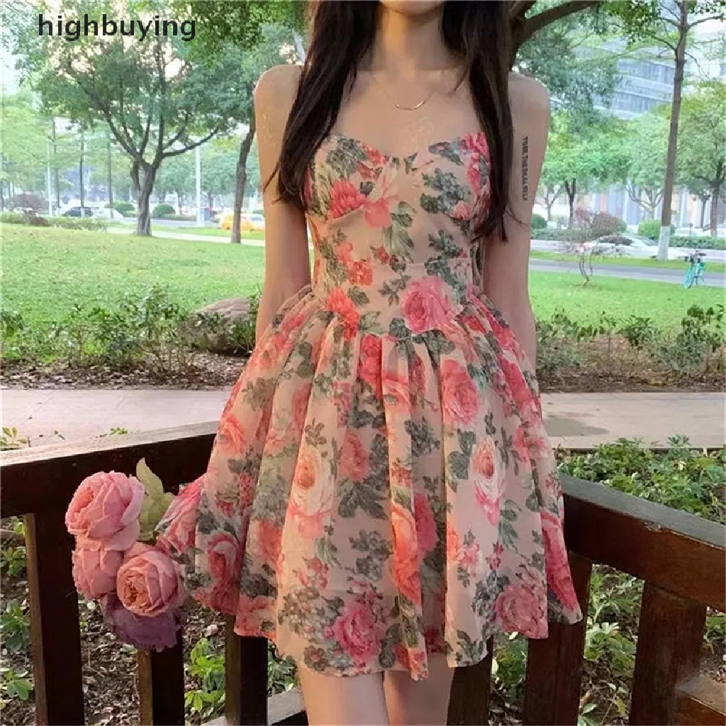 Đầm Hai Dây Dáng Chữ A Họa Tiết Hoa Phong Cách Pháp Thời Trang Mùa Hè Cho Nữ