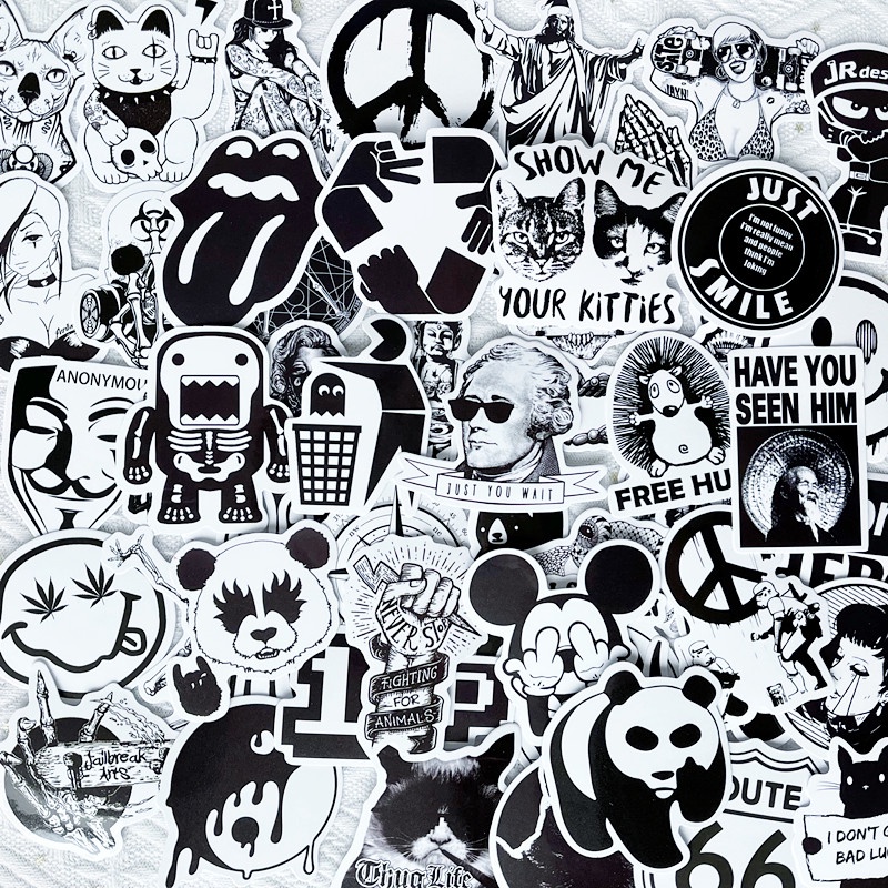 ❉ Hiphop Slang vui vẻ. Nhãn Dán Series 02 Đen Trắng Cổ Điển ❉ Bộ 50 Sticker Chống Thấm Nước Họa Tiết Doodle Hợp Thời Trang