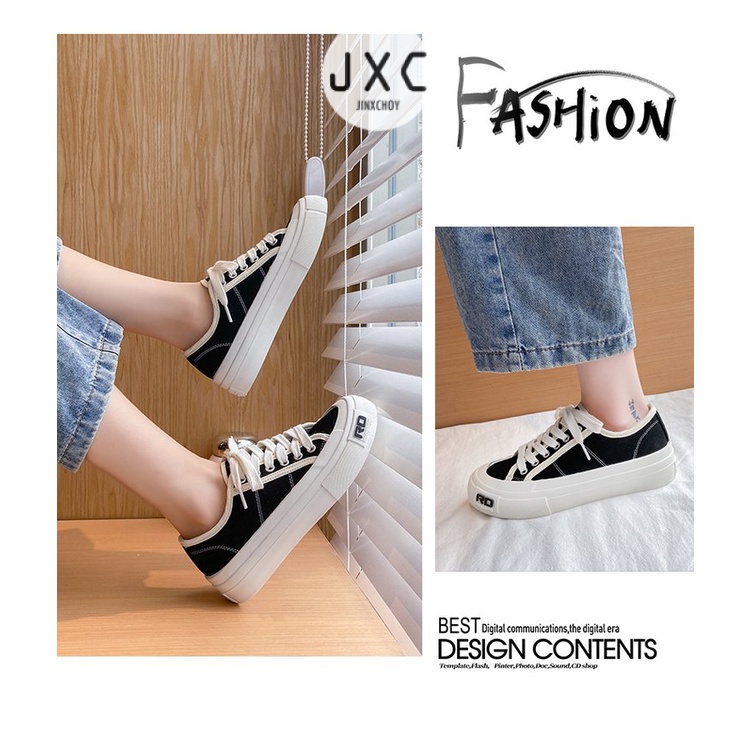 JINxCHOY Thời Trang Giày Canvas Đế Bằng Mũi Tròn Thoải Mái Cho Nữ