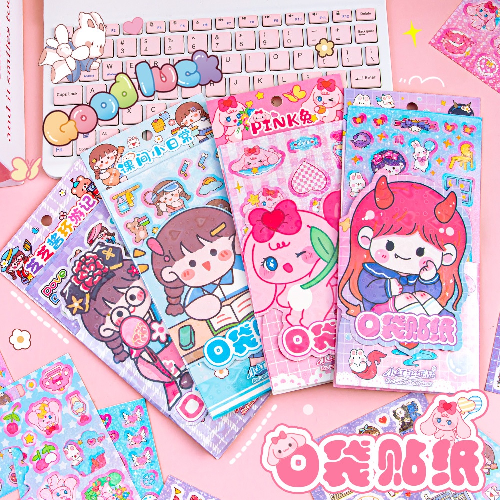 Bộ 6 Tấm Nhãn Dán Hoạt Hình Màu Laser Goo Dễ Thương Cho Bé Gái