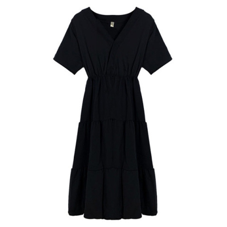 IELGY  Đầm Dài Cổ Chữ v Màu Đen Phong Cách Pháp Thời Trang Cho Nữ