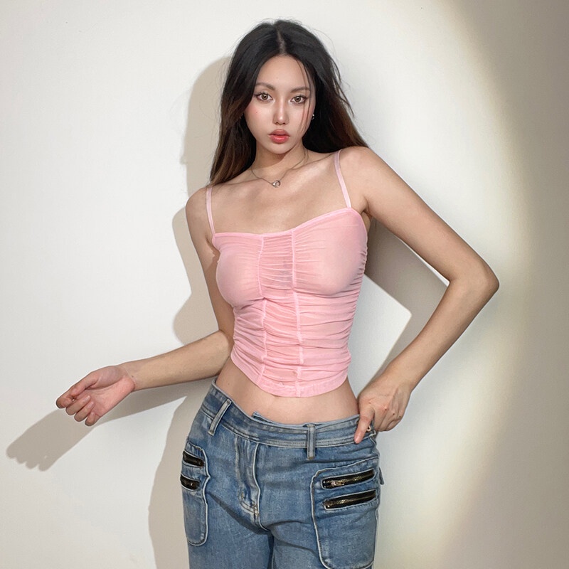 Weird Puss Áo Croptop Hai Dây Ôm Dáng Co Giãn Thời Trang Mùa Hè Ngọt Ngào Quyến Rũ Cho Nữ