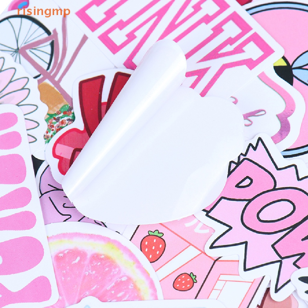 Bộ 50 Miếng Dán Màu Hồng Họa Tiết Hoạt Hình Dùng Trang Trí Vali / Laptop / Xe Đạp / Xe Hơi DIY