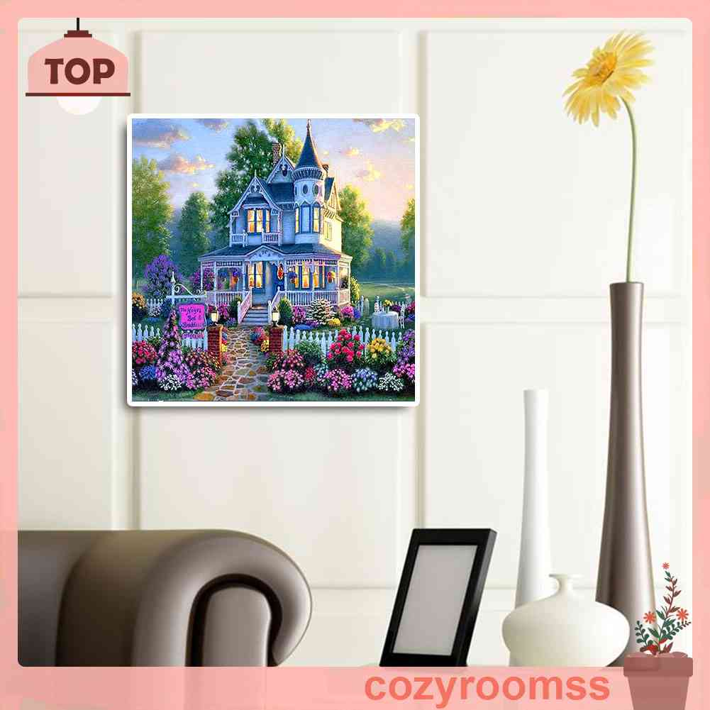 Tranh Đính Đá Kim Cương Toàn Bộ Hình Vẽ Biệt Thự Hoa DIY