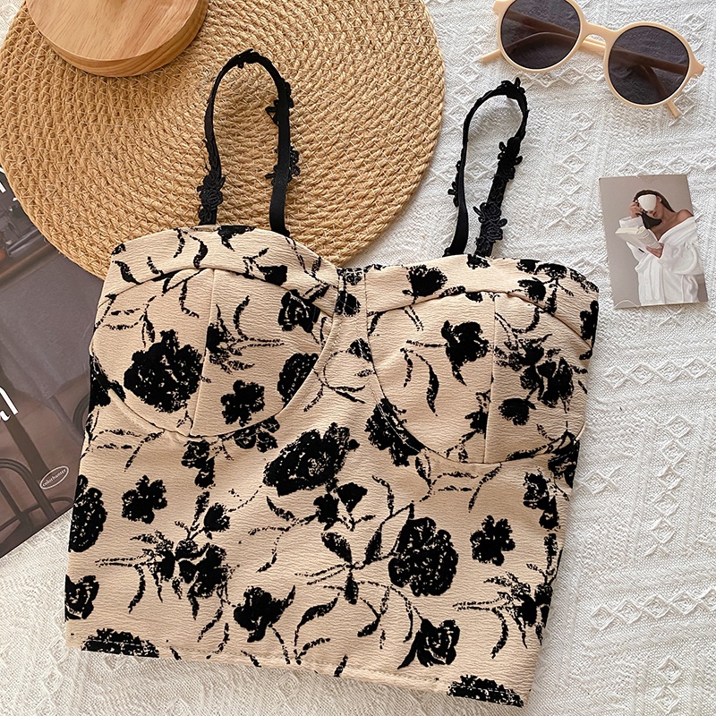 Áo Tank Top Hai Dây Dáng Ngắn In Họa Tiết Phong Cách Retro Thời Trang Mùa Hè