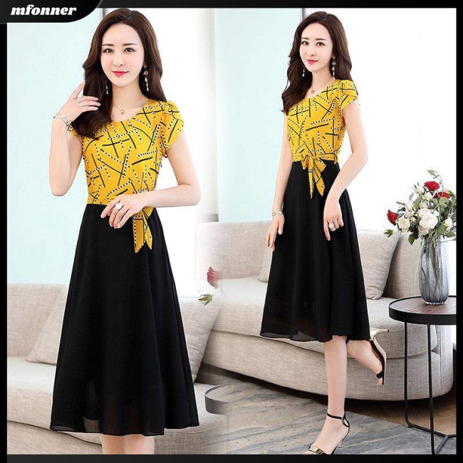 Đầm Dáng Chữ A Tay Ngắn Họa Tiết Kẻ Sọc Thời Trang Mùa Hè Cho Nữ