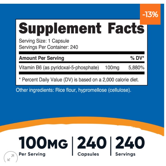 Thực phẩm bổ sung thể hình Nutricost P5P Vitamin B6 50mg, 240 Viên