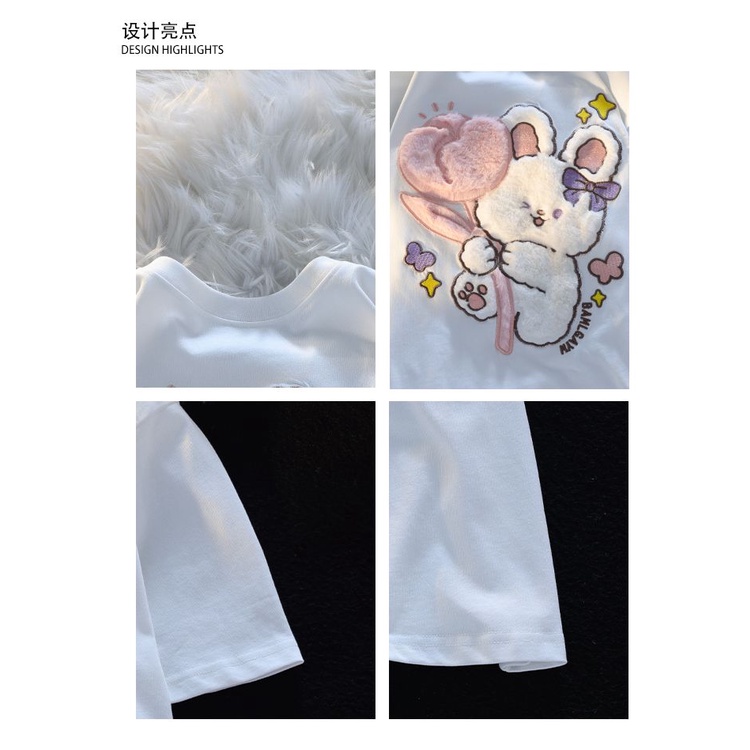 Áo Thun 100% Cotton Dáng Rộng Tay Ngắn In Hình Thỏ 3D Dễ Thương Cho Cặp Đôi JF4P