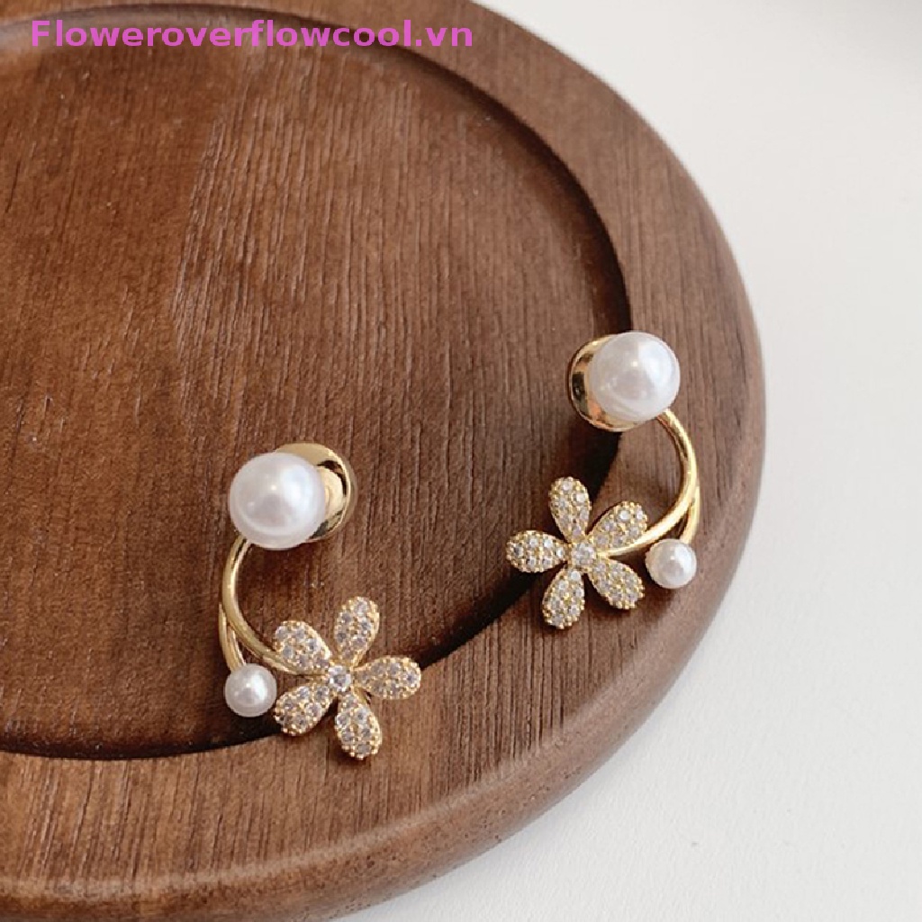 Khuyên Tai Hình Hoa Đính Ngọc Trai Nhân Tạo Phong Cách Hàn Quốc Thời Trang Cho Nữ
