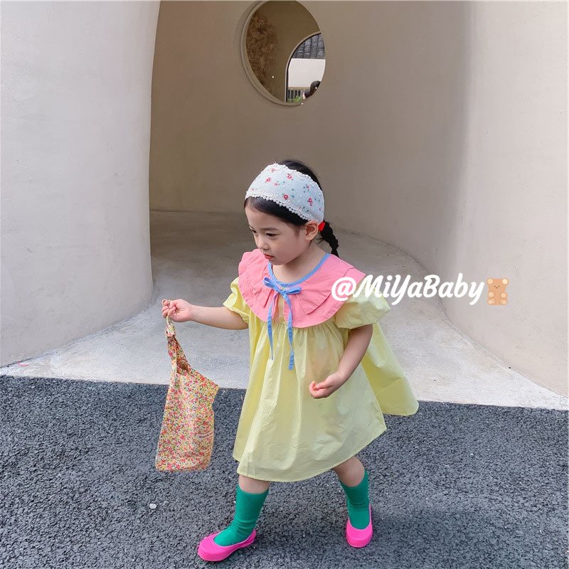 Miyababy Quần áo bé gái Đầm cổ búp bê cho bé gái hai màu