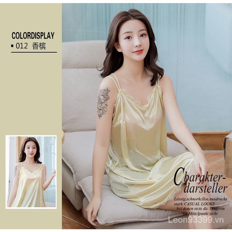 Đầm Ngủ Hai Dây Bằng Lụa Lạnh Mỏng Dài Đến Giữa Bắp Chân Phong Cách Hàn Quốc Kiểu Mới Mùa Hè Dành Cho