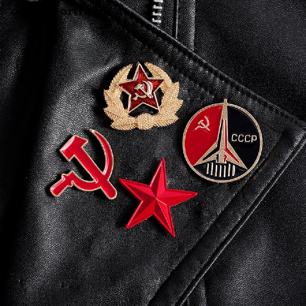 Onemetertn Set 4 Ghim Cài Áo Tráng Men Biểu Tượng USSR Ngôi Sao Đỏ Búa Lạnh Chiến Tranh Xô VN