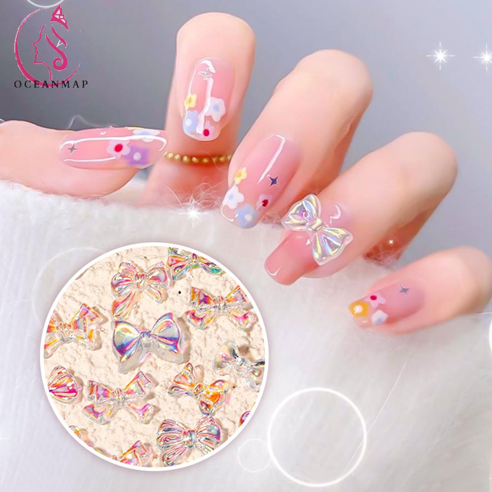 [Hàng mới về] Set 30 phụ kiện trang trí móng tay nghệ thuật kiểu nơ váy mặt cười 3d sáng bóng phong cách Nhật Bản