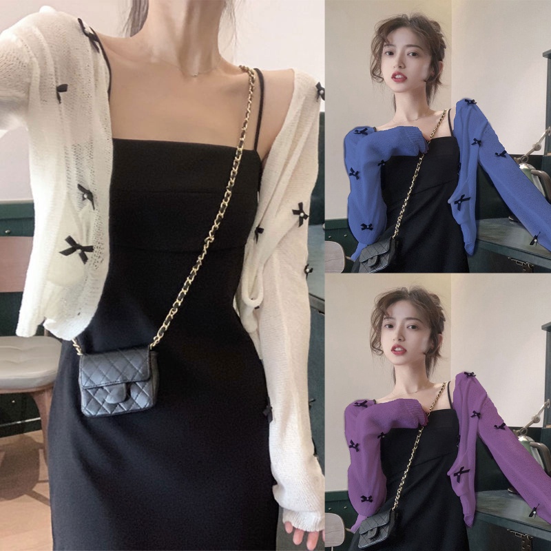 Áo Khoác Cardigan Dệt Kim Mỏng Tay Dài Màu Sắc Ngọt Ngào Thời Trang Mùa Hè Cho Nữ