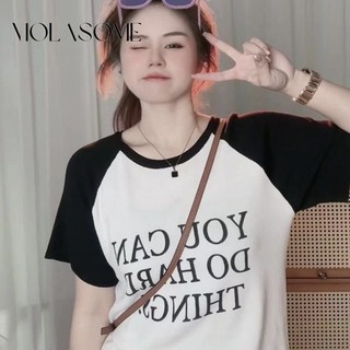 MOLASOME Nữ Thời Trang Mới Màu Sắc Tương Phản Cổ Tròn Tay Ngắn slim Fit Áo Thun