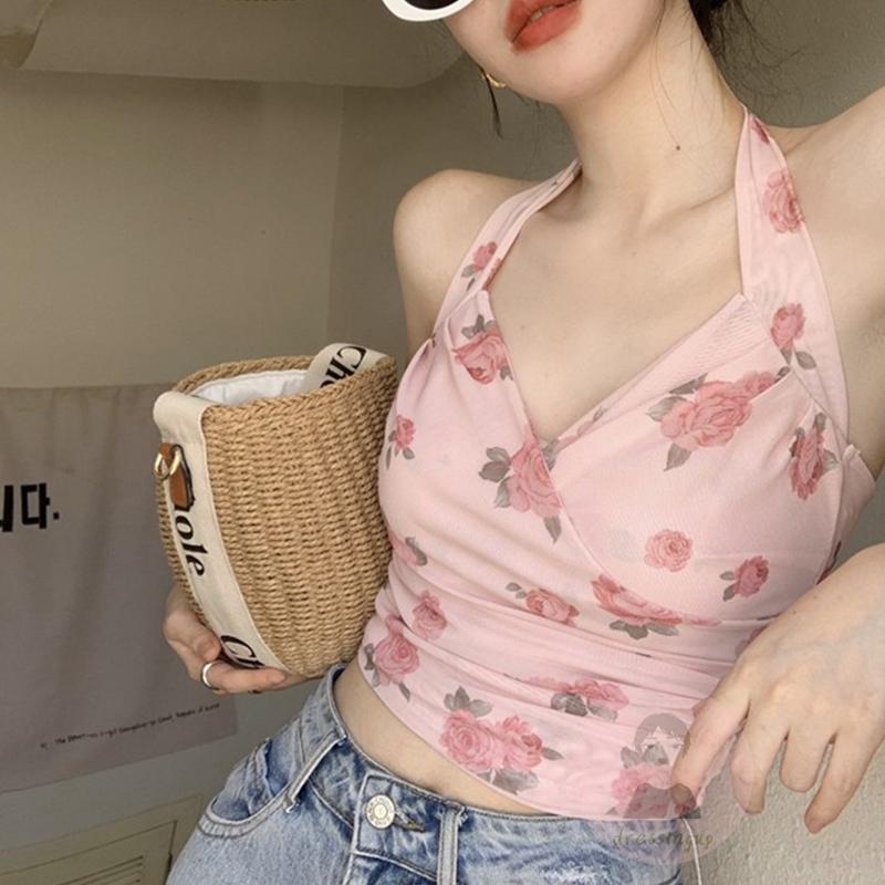 Áo Nữ Không Tay Cổ Chữ V In Hoa Thời Trang Quyến Rũ