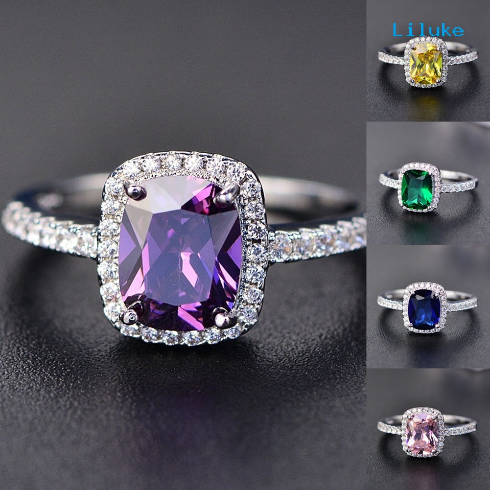 Nhẫn Hợp Kim Trang Trí Đính Đá Vuông Sang Trọng Cho Nữ