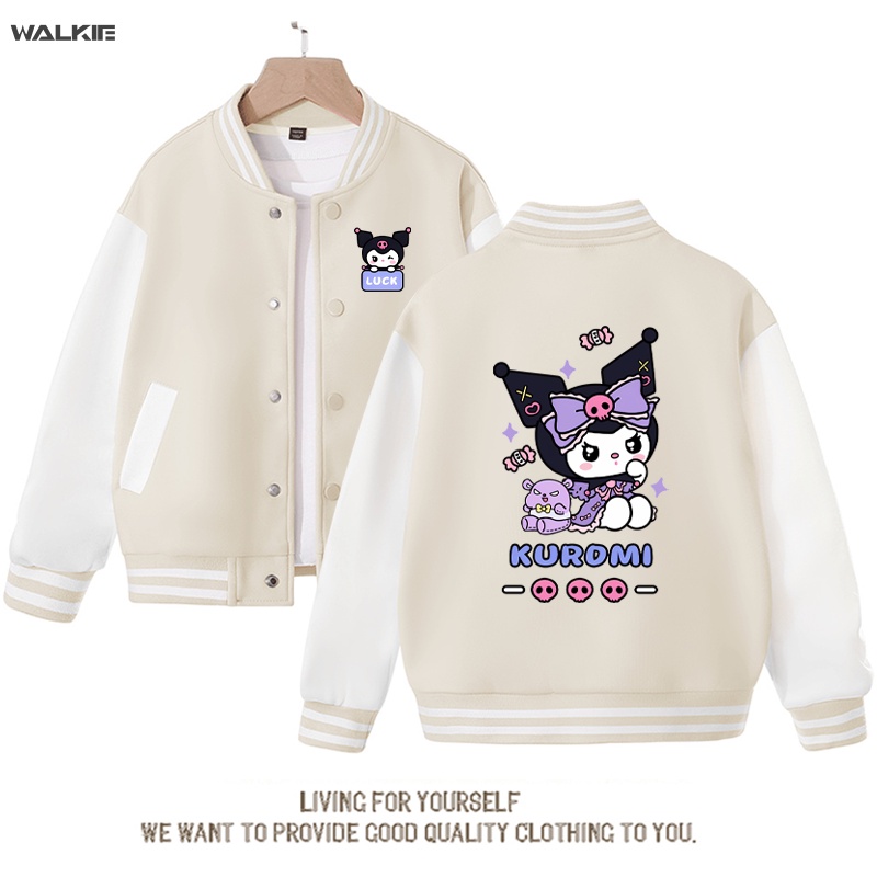 Áo Khoác Bóng Chày In Hình Kuromi Dễ Thương Cho Bé Gái