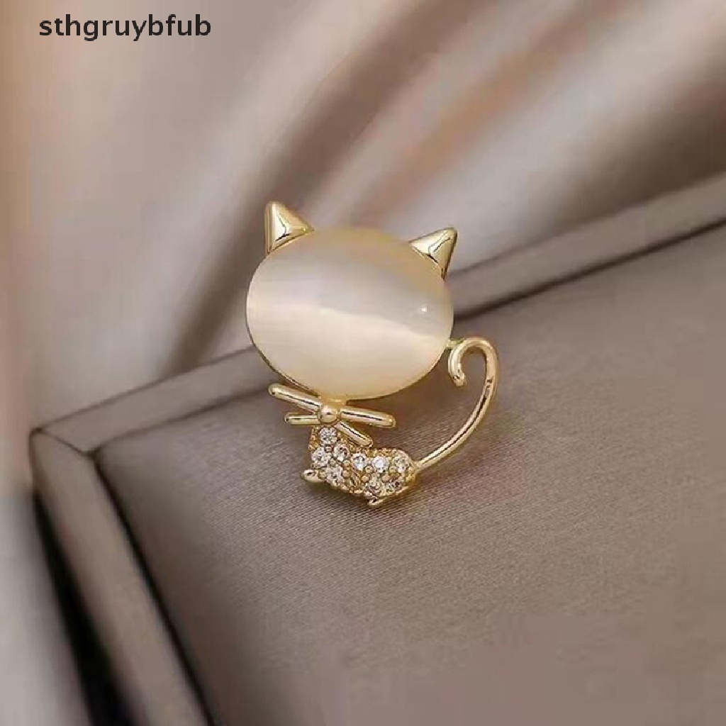 Ghim Cài Áo Hình Mèo Đính Đá Opal Thanh Lịch