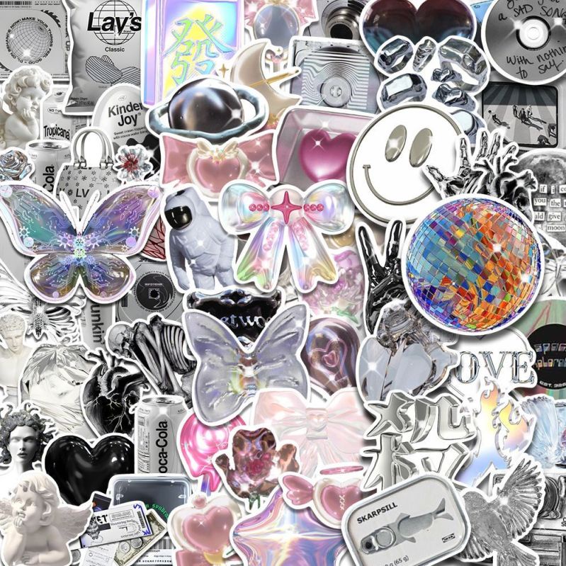 Bộ 50 Miếng Dán Trang Trí Màu Bạc Chống Thấm Nước Dễ Thương Cho Điện Thoại / Laptop / Máy Tính diy