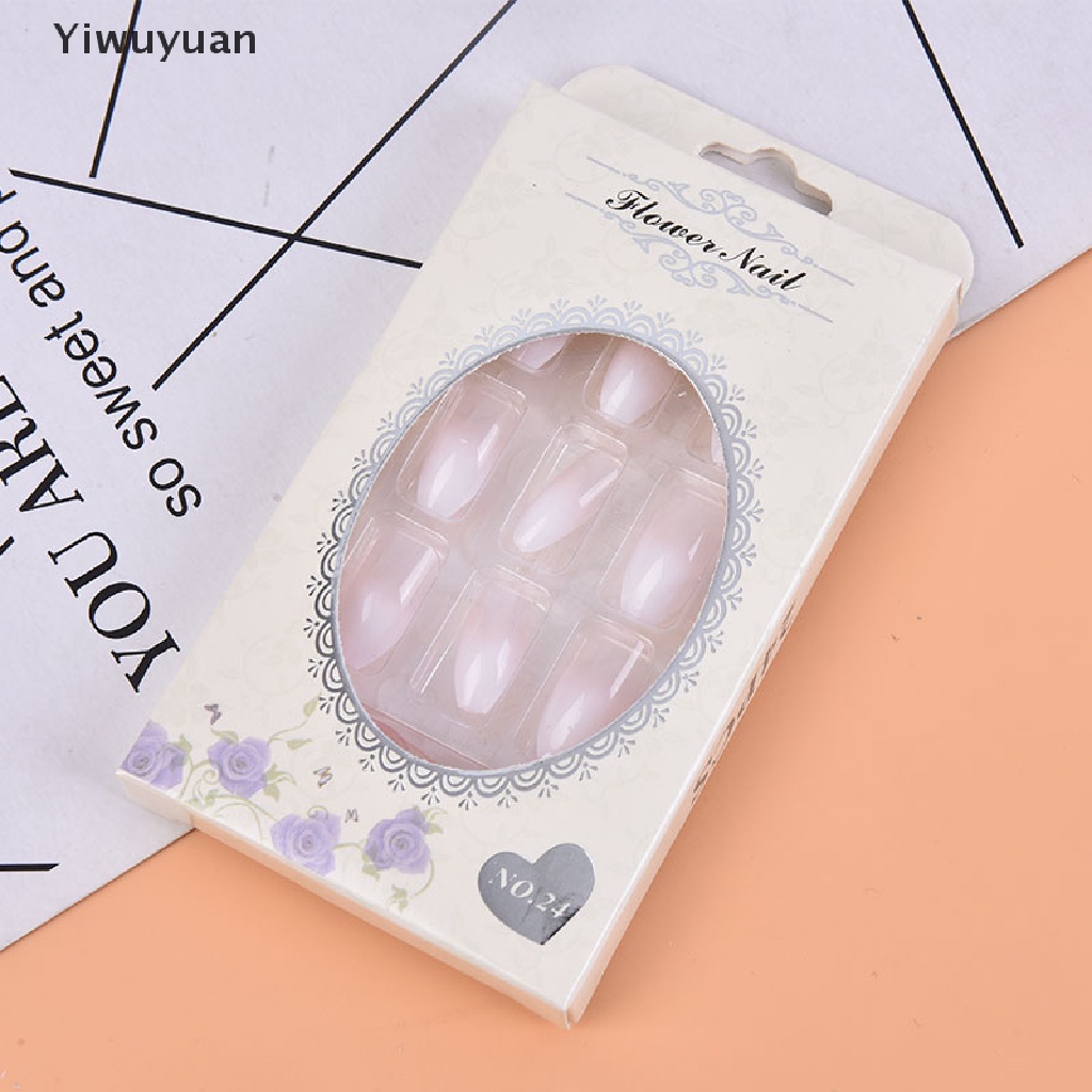 < Yiwuyuan > Keo Dán Móng Tay Giả Acrylic Màu Trắng Gradient Kiểu Pháp