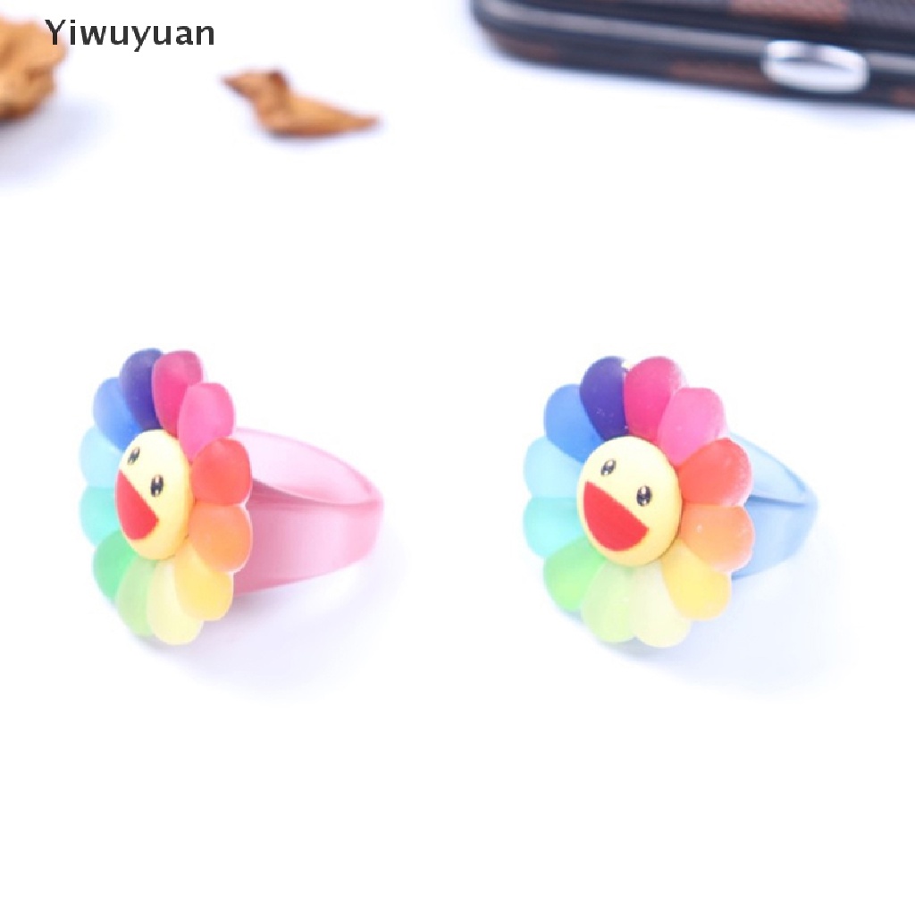 < Yiwuyuan > Nhẫn Acrylic Hình Hoa Mặt Trời Mặt Cười Màu Kẹo Ngọt Ngào Dễ Thương Thời Trang Làm Quà Tặng Cho Nữ
