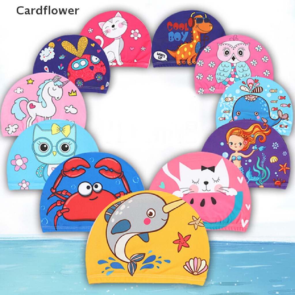 < Cardflower > Mũ Bơi Co Giãn In Hình Hoạt Hình Dễ Thương Bảo Vệ Tai Bảo Vệ Trẻ Em Đang Giảm