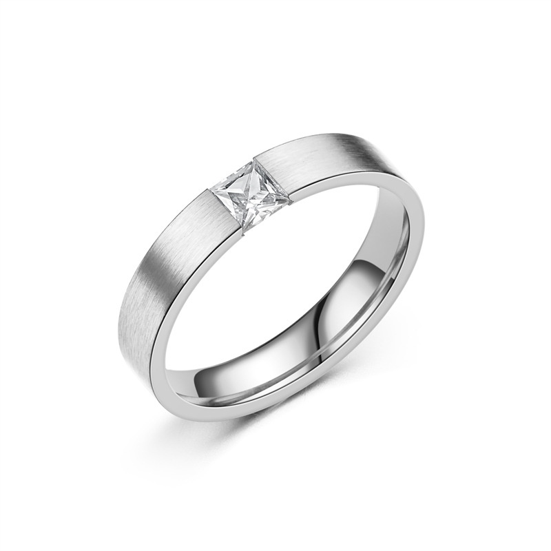Nhẫn Thép Titan 4mm Đính Đá zircon 4mm Kiểu Đơn Giản Thời Trang Cho Nam Và Nữ
