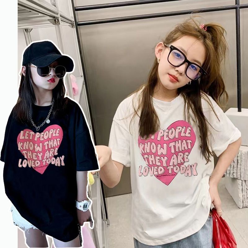 M & H ~  Áo Thun Cotton Ngắn Tay In Chữ Phong Cách Mới 2023 Cho Bé Gái