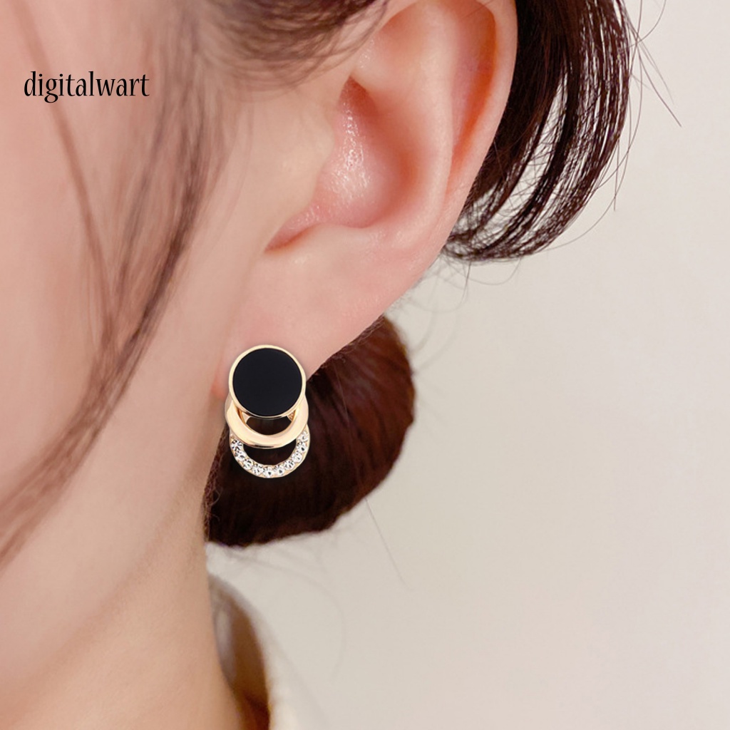 Kỹ Thuật Số| 1 Cặp Bông Tai 3 Vòng Tròn Màu Đen Đính Đá Lấp Lánh Dành Cho Nữ