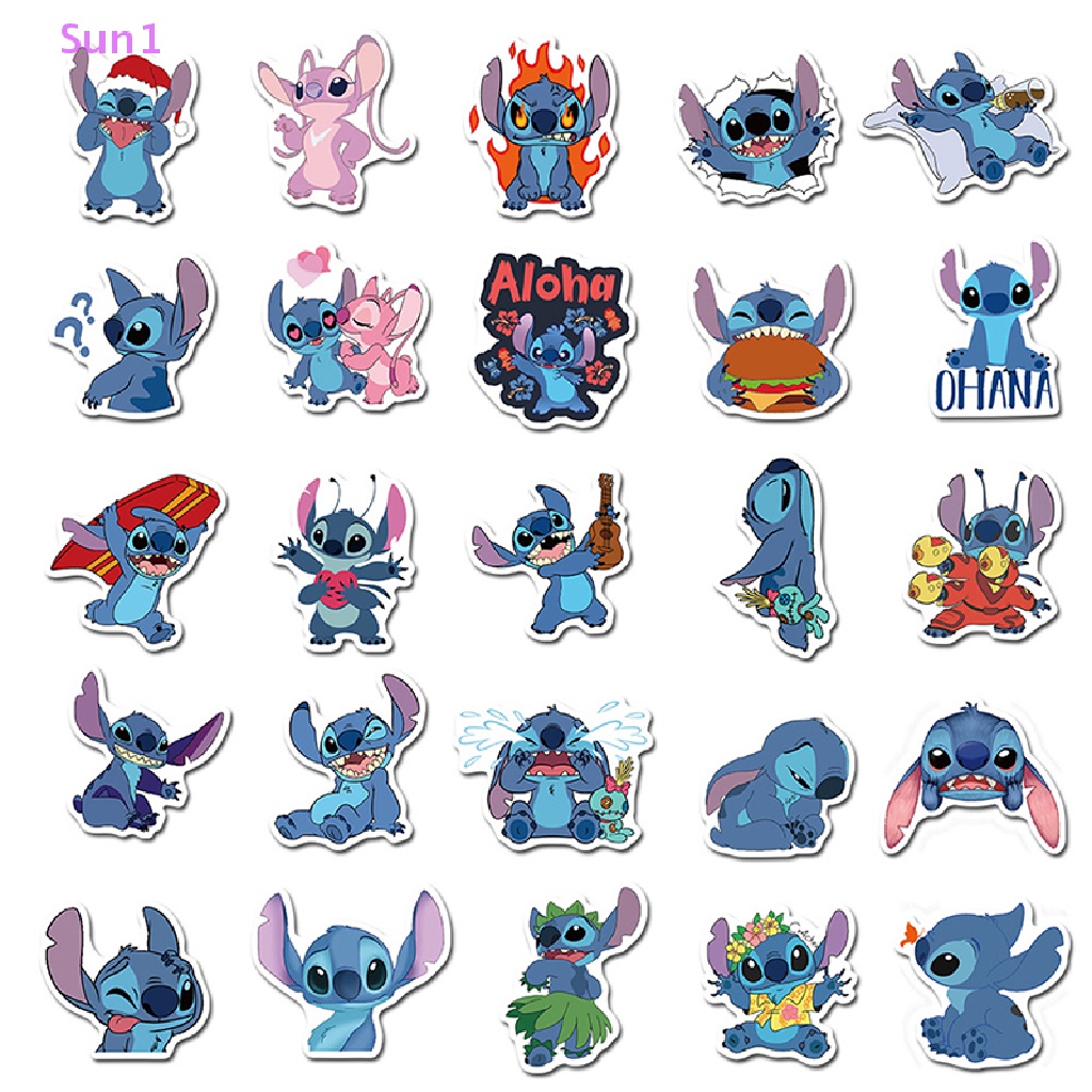 Bộ 50 Miếng Dán PVC Hình Stitch Dễ Thương Dùng Trang Trí Ván Trượt / Laptop / Guitar