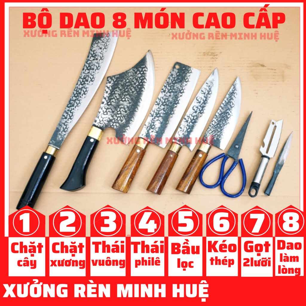 Bộ dao nhà bếp 8 mon dao tông cán sắt , độ bén và độ bền cao