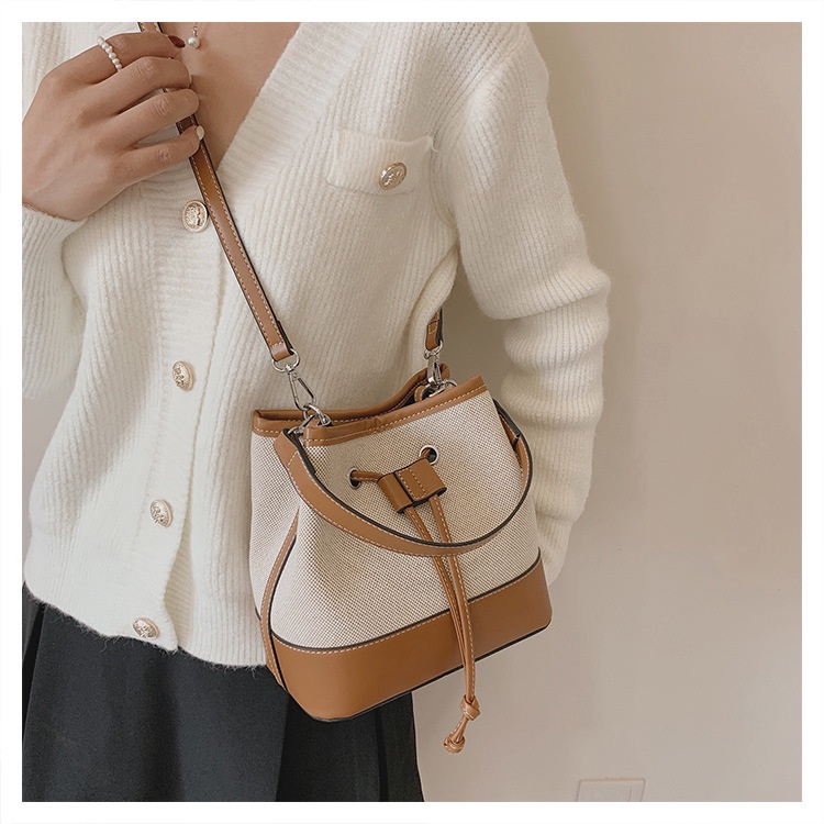 Túi Đeo Chéo Vải Canvas Phối Màu Tương Phản Phong Cách Âu Mỹ Thời Trang Cho Nữ