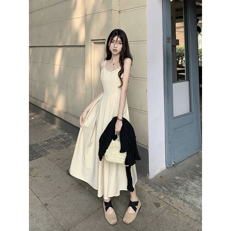 Đầm Hai Dây Ôm Eo Dáng Dài Vừa Vặn Phong Cách Pháp Thời Trang Mùa Hè