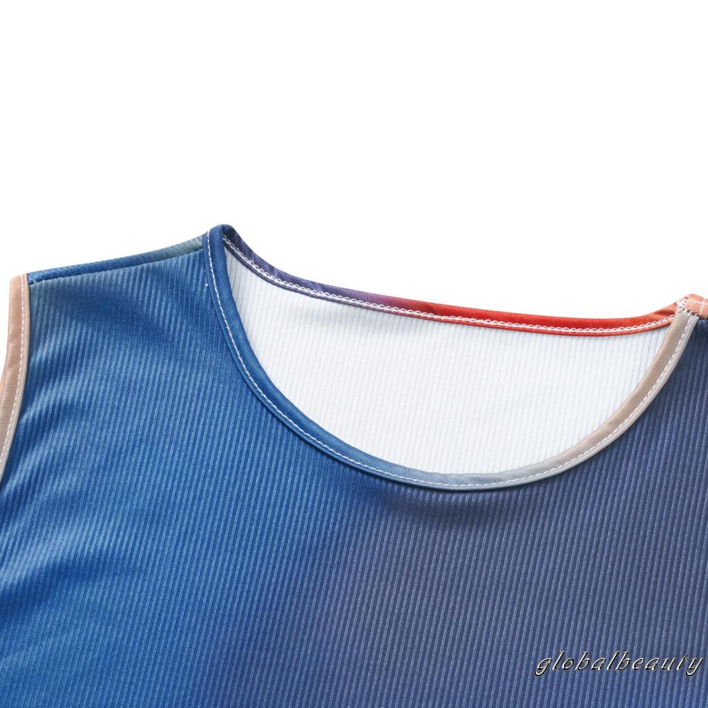 Đầm Dài Không Tay Cổ Tròn Họa Tiết Màu Nhuộm Phong Cách Mùa Hè Cho Nữ