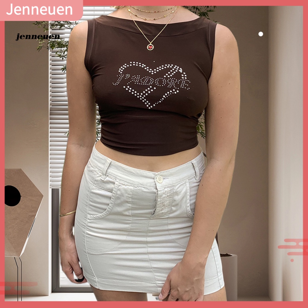 Áo Croptop Sát Nách Cổ Tròn In Chữ Phong Cách Đường Phố Gợi Cảm