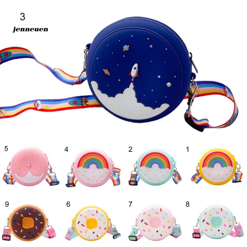 Túi Đeo Chéo Đi Học Hình Tròn In Họa Tiết Cầu Vồng Nhiều Màu Tùy Chỉnh Thời Trang Cho Bé Trai Và Gái