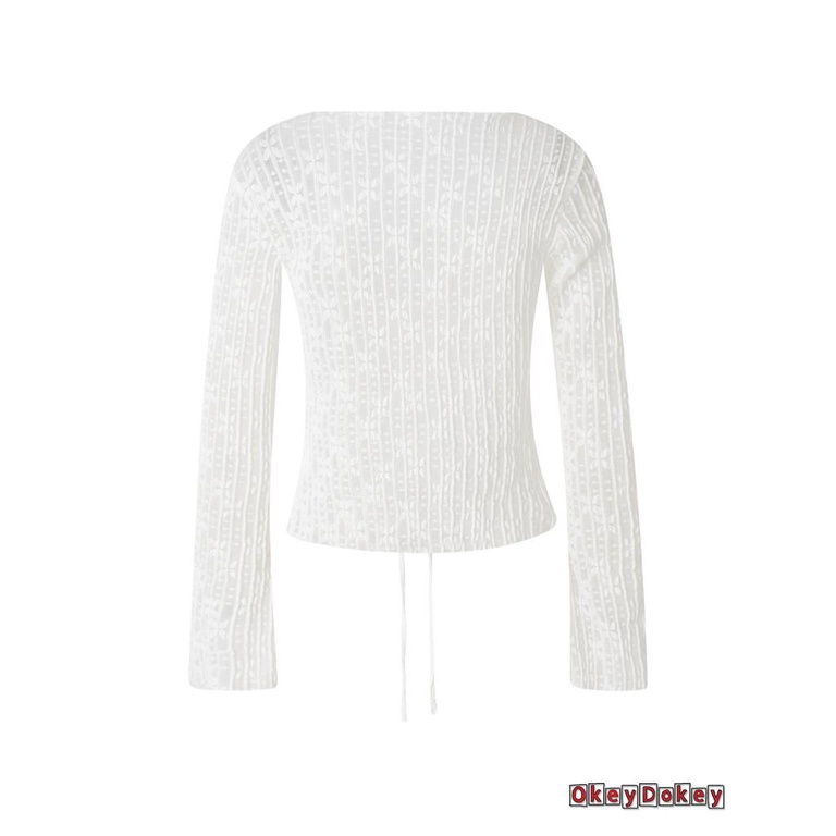 Áo Crop Top Tay Dài Cổ Chữ V Vải Sheer Buộc Dây In Họa Tiết Hoa Thời Trang Mùa Hè Cho Bạn Gái Y2K