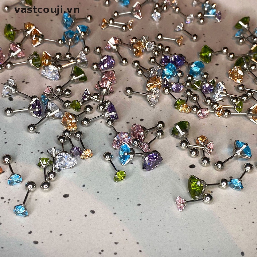 1 Khuyên Tai Hình Trái Tim Đính Đá 5 / 8mm Thời Trang Cho Nữ